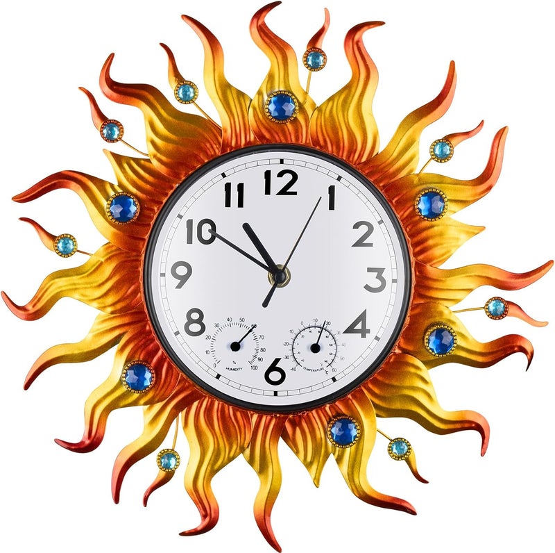 shumi Sun Outdoor Clock, Wall Clock with Temperature Waterproof, Silent Non-Ticking Outside Clocks for Patio Garden Pool Living Room Home - Image 1